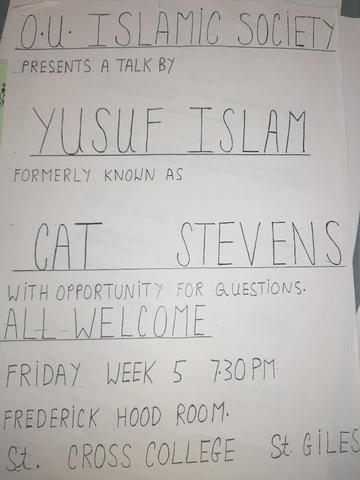 Advert for Cat Stevens lecture Advert for Cat Stevens lecture