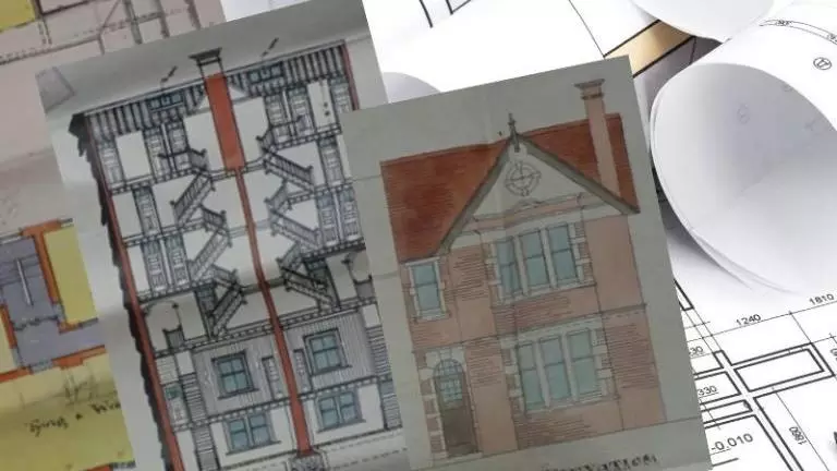 Drawing of house and of plan for house